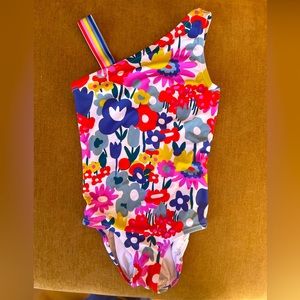 HANNA ANDERSSON RAINBOW STRAP FLORAL ASYMMETRICAL O/P SWIMSUIT 110 5 girls